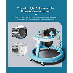 Babyhug 360° Joy Baby Walker with Convertible Feeding & Musical Toy Tray - Pink| Adjustable Height| Compact Fold| Activity cum Push Walker| Smooth Swivel Wheels| Padded Cushion Seat