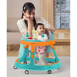 Babyhug 360° Joy Baby Walker with Convertible Feeding & Musical Toy Tray - Pink| Adjustable Height| Compact Fold| Activity cum Push Walker| Smooth Swivel Wheels| Padded Cushion Seat