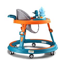 Babyhug 360° Joy Baby Walker with Convertible Feeding & Musical Toy Tray - Pink| Adjustable Height| Compact Fold| Activity cum Push Walker| Smooth Swivel Wheels| Padded Cushion Seat