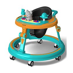 Babyhug 360° Joy Baby Walker with Convertible Feeding & Musical Toy Tray - Pink| Adjustable Height| Compact Fold| Activity cum Push Walker| Smooth Swivel Wheels| Padded Cushion Seat