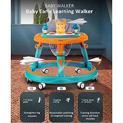 Babyhug 360° Joy Baby Walker with Convertible Feeding & Musical Toy Tray - Pink| Adjustable Height| Compact Fold| Activity cum Push Walker| Smooth Swivel Wheels| Padded Cushion Seat
