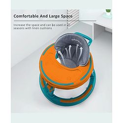 Babyhug 360° Joy Baby Walker with Convertible Feeding & Musical Toy Tray - Pink| Adjustable Height| Compact Fold| Activity cum Push Walker| Smooth Swivel Wheels| Padded Cushion Seat