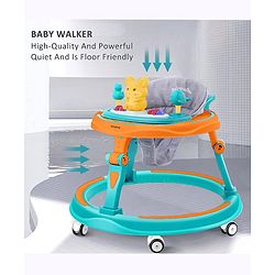 Babyhug 360° Joy Baby Walker with Convertible Feeding & Musical Toy Tray - Pink| Adjustable Height| Compact Fold| Activity cum Push Walker| Smooth Swivel Wheels| Padded Cushion Seat