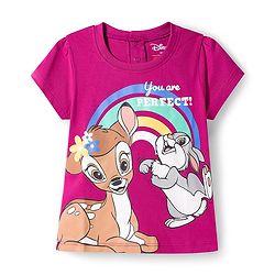 Babyhug Disney Single Jersey Knit Half Sleeves T-Shirt & Denim Skirt with Bambi Graphic & Badge Detailing - Purple & Blue