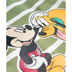 Babyhug Disney Single Jersey Knit Half Sleeves Striped Night Suit with Mickey & Pluto Graphic - Green