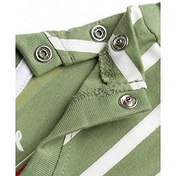Babyhug Disney Single Jersey Knit Half Sleeves Striped Night Suit with Mickey & Pluto Graphic - Green