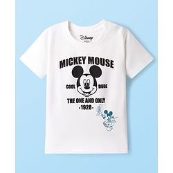 Babyhug Disney Single Jersey Knit Drop Shoulder Half Sleeves T-Shirt & Track Pant Set with Mickey Mouse Graphic - Navy Blue & White