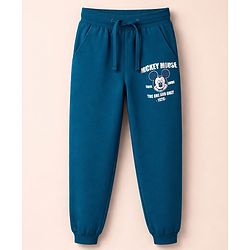 Babyhug Disney Single Jersey Knit Drop Shoulder Half Sleeves T-Shirt & Track Pant Set with Mickey Mouse Graphic - Navy Blue & White