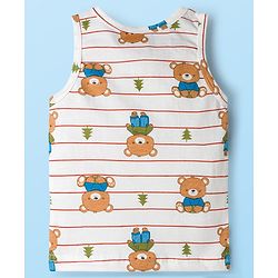 Babyhug 100% Cotton Single Jersey Knit Sandos With Bear Print Pack of 3 - Blue Red & White