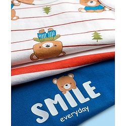 Babyhug 100% Cotton Single Jersey Knit Sandos With Bear Print Pack of 3 - Blue Red & White