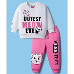 Babyhug Disney Terry Knit Full Sleeves T-Shirt & Track Pant Set with Marie Graphic - Pink & White