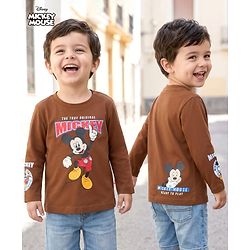 Babyhug Disney Single Jersey Knit Full Sleeves T-Shirt with Mickey Mouse Front & Back Graphic - Brown