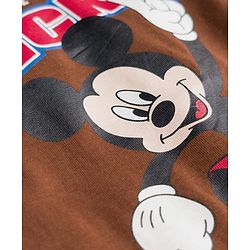 Babyhug Disney Single Jersey Knit Full Sleeves T-Shirt with Mickey Mouse Front & Back Graphic - Brown