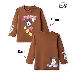 Babyhug Disney Single Jersey Knit Full Sleeves T-Shirt with Mickey Mouse Front & Back Graphic - Brown
