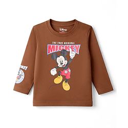 Babyhug Disney Single Jersey Knit Full Sleeves T-Shirt with Mickey Mouse Front & Back Graphic - Brown