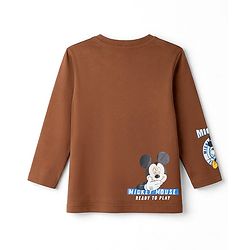 Babyhug Disney Single Jersey Knit Full Sleeves T-Shirt with Mickey Mouse Front & Back Graphic - Brown