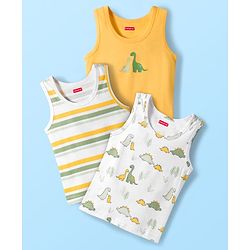 Babyhug 100% Cotton Knit Sleeveless Sando with Dino Print Pack of 3 - Multicolor