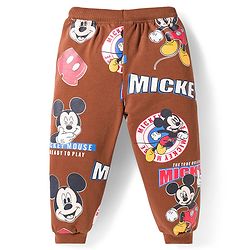 Babyhug Disney Terry Knit Full Sleeves Co-ords T-Shirt & Lounge Pant Set with Mickey Mouse Print - Brown