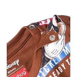 Babyhug Disney Terry Knit Full Sleeves Co-ords T-Shirt & Lounge Pant Set with Mickey Mouse Print - Brown