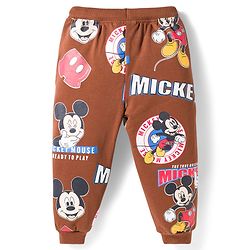 Babyhug Disney Terry Knit Full Sleeves Co-ords T-Shirt & Lounge Pant Set with Mickey Mouse Print - Brown
