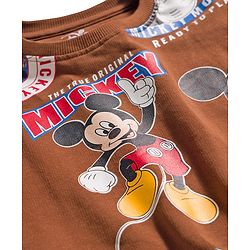 Babyhug Disney Terry Knit Full Sleeves Co-ords T-Shirt & Lounge Pant Set with Mickey Mouse Print - Brown