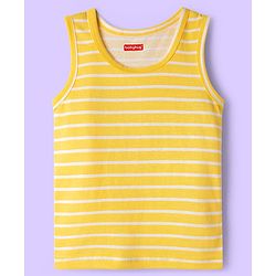 Babyhug 100% Cotton Knit Sleeveless Sando with Dino Print & Stripes Pack of 3 - Yellow White & Light Blue