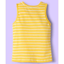 Babyhug 100% Cotton Knit Sleeveless Sando with Dino Print & Stripes Pack of 3 - Yellow White & Light Blue