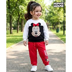 Babyhug Disney Terry Knit Full Sleeves T-Shirt & Track Pant with Minnie Mouse & Bow Detailing - Multicolor
