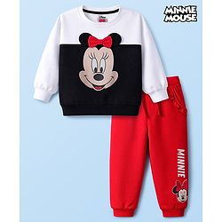 Babyhug Disney Terry Knit Full Sleeves T-Shirt & Track Pant with Minnie Mouse & Bow Detailing - Multicolor