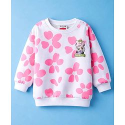 Babyhug Disney Terry Knit Full Sleeves T-Shirt & Track Pant with Minnie Mouse Graphic & Badge Detailing - White