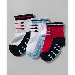 Cute Walk by Babyhug Non Terry Knit Ankle Length Anti Skid Anti Bacterial Socks With Design Pack Of 3 - Red White & Light Blue