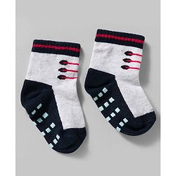 Cute Walk by Babyhug Non Terry Knit Ankle Length Anti Skid Anti Bacterial Socks With Design Pack Of 3 - Red White & Light Blue