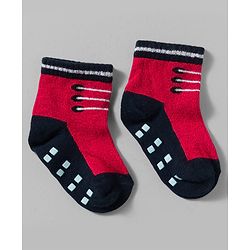Cute Walk by Babyhug Non Terry Knit Ankle Length Anti Skid Anti Bacterial Socks With Design Pack Of 3 - Red White & Light Blue