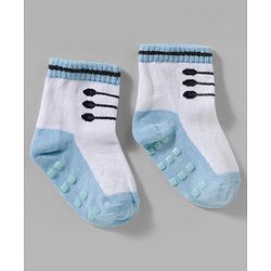 Cute Walk by Babyhug Non Terry Knit Ankle Length Anti Skid Anti Bacterial Socks With Design Pack Of 3 - Red White & Light Blue