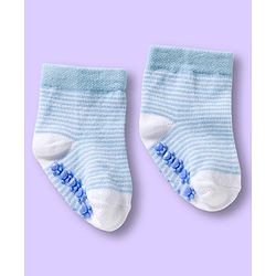 Cute Walk by Babyhug Non Terry Knit Ankle Length Anti Bacterial Anti Skid Sock With Stripes Pack Of 3 - Light Blue & White