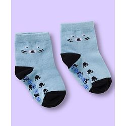 Cute Walk by Babyhug Non Terry Knit Ankle Length Anti Bacterial Anti Skid Sock With Stripes Pack Of 3 - Light Blue & White
