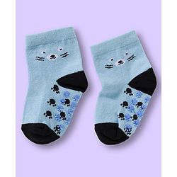 Cute Walk by Babyhug Non Terry Knit Ankle Length Anti Bacterial Anti Skid Sock With Stripes Pack Of 3 - Light Blue & White