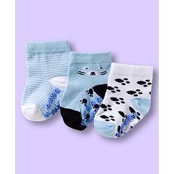 Cute Walk by Babyhug Non Terry Knit Ankle Length Anti Bacterial Anti Skid Sock With Stripes Pack Of 3 - Light Blue & White