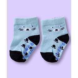 Cute Walk by Babyhug Non Terry Knit Ankle Length Anti Bacterial Anti Skid Sock With Stripes Pack Of 3 - Light Blue & White
