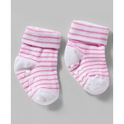 Cute Walk by Babyhug Non Terry Knit Ankle Length Anit Skid Anti Bacterial Socks With Stripes Pack Of 3 - Pink & White