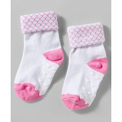 Cute Walk by Babyhug Non Terry Knit Ankle Length Anit Skid Anti Bacterial Socks With Stripes Pack Of 3 - Pink & White