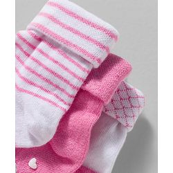 Cute Walk by Babyhug Non Terry Knit Ankle Length Anit Skid Anti Bacterial Socks With Stripes Pack Of 3 - Pink & White