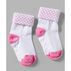 Cute Walk by Babyhug Non Terry Knit Ankle Length Anit Skid Anti Bacterial Socks With Stripes Pack Of 3 - Pink & White