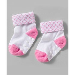 Cute Walk by Babyhug Non Terry Knit Ankle Length Anit Skid Anti Bacterial Socks With Stripes Pack Of 3 - Pink & White