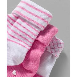 Cute Walk by Babyhug Non Terry Knit Ankle Length Anit Skid Anti Bacterial Socks With Stripes Pack Of 3 - Pink & White