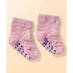 Cute Walk by Babyhug Non Terry Knit Ankle Length Anti Bacterial Anti Skid Socks With Design Pack Of 3 - Pink White & Blue