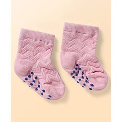 Cute Walk by Babyhug Non Terry Knit Ankle Length Anti Bacterial Anti Skid Socks With Design Pack Of 3 - Pink White & Blue