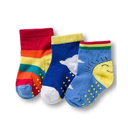 Cute Walk by Babyhug Non Terry Knit Ankle Length Anti Bacterial Anti Skid Socks With Cloud Print Pack Of 3 - Blue Red & Light Blue