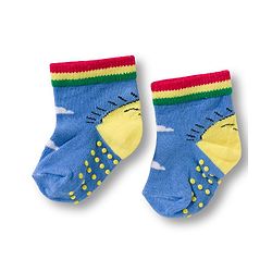 Cute Walk by Babyhug Non Terry Knit Ankle Length Anti Bacterial Anti Skid Socks With Cloud Print Pack Of 3 - Blue Red & Light Blue