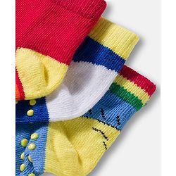 Cute Walk by Babyhug Non Terry Knit Ankle Length Anti Bacterial Anti Skid Socks With Cloud Print Pack Of 3 - Blue Red & Light Blue